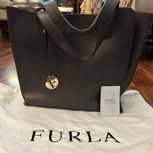 AUTHENTIC FURLA GREY LEATHER MUSE TOTE BAG